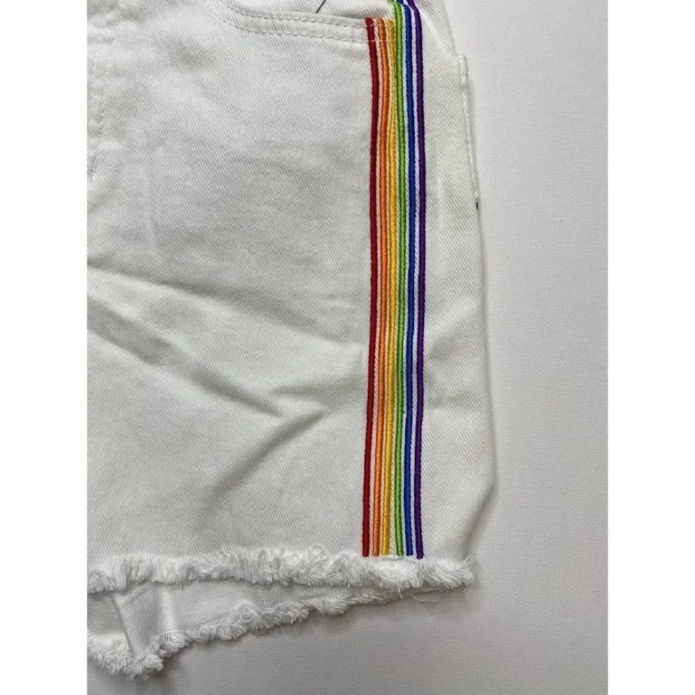 Celebrity Pink Jean Shorts 0 White Juniors' Rainbow Stripe Stretch‎ Raw-Hem NEW
